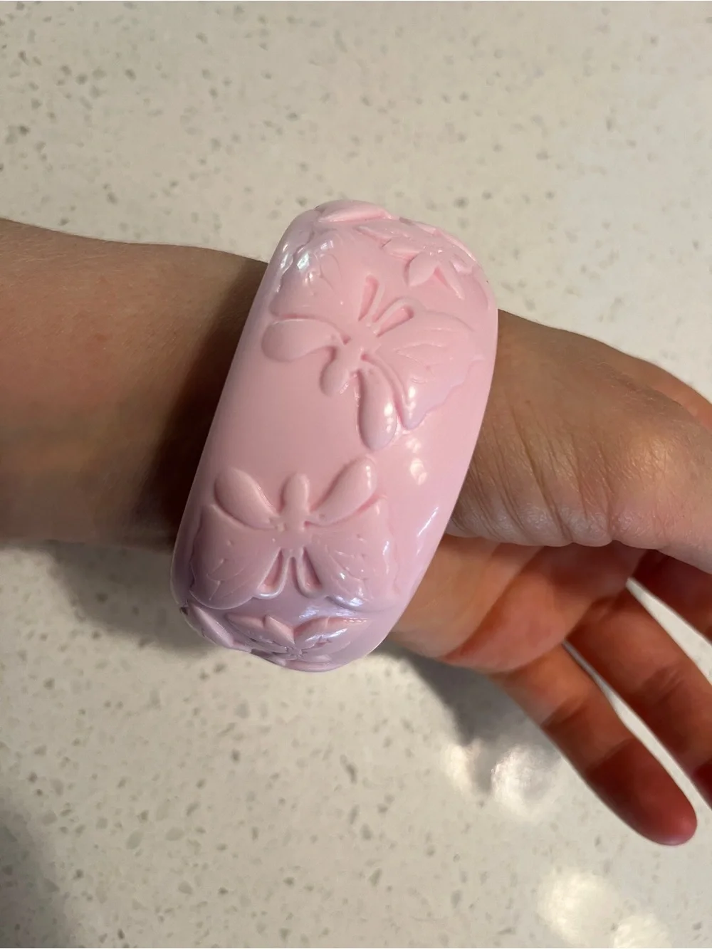 Baby Pink Butterfly Embossed Resin Bangle Bracelet